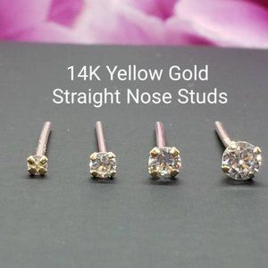 14K Solid Yellow Gold , Straight Bar Nose Stud